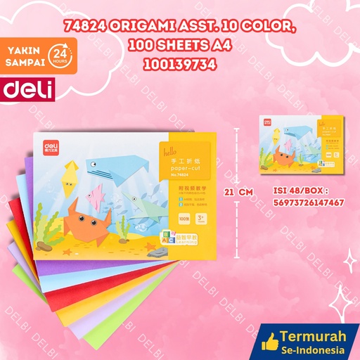[100139734] 74824 Origami ASST. 10 color, 100 sheets A4 PRAKARYA KERTAS DELI SENI CRAFT PAPER BX12