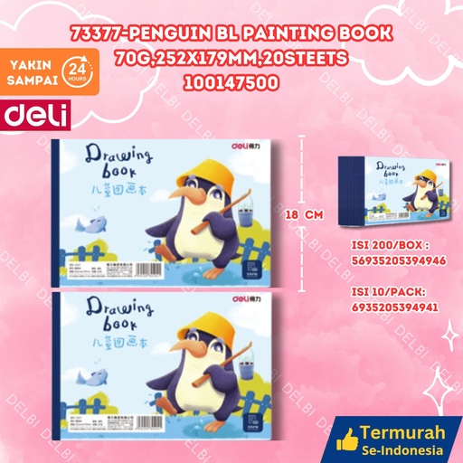 [100147500] 73377-Penguin BL Painting Book 70g,252x179mm,20steets MEWARNAI SENI BUKU GAMBAR DELI BX200 BX10