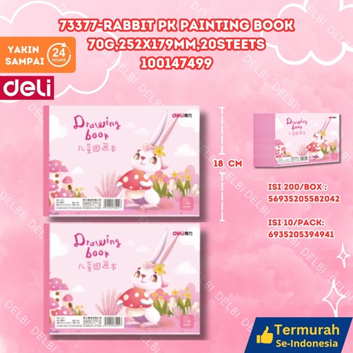 [100147499] 73377-Rabbit PK Painting Book 70g,252x179mm,20steets MENGGAMBAR MEWARNAI SENI BUKU GAMBAR DELI BX200 BX10