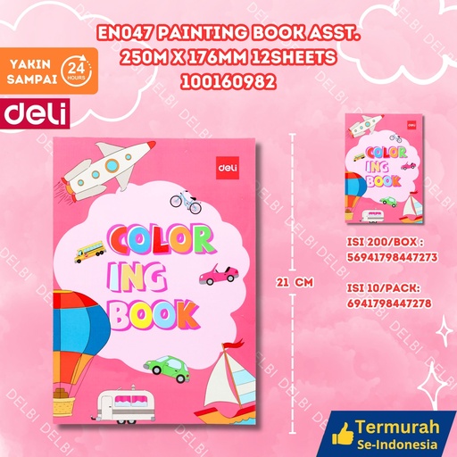 [100160982] EN047 Painting Book Asst. 250m x 176mm 12sheets 120g MENGGAMBAR MEWARNAI SENI COLORING BUKU GAMBAR DELI BX200 BX10