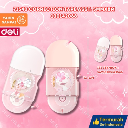 [100142068] 71540 Correction Tape ASST. 5mmx8m DELI TIPEX KERTAS BX384 BX24