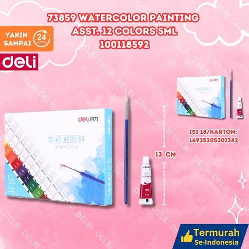 [100118592] 73859 Watercolor Painting ASST. 12 colors 5ml MELUKIS MEWARNAI DELI BX108 BX18