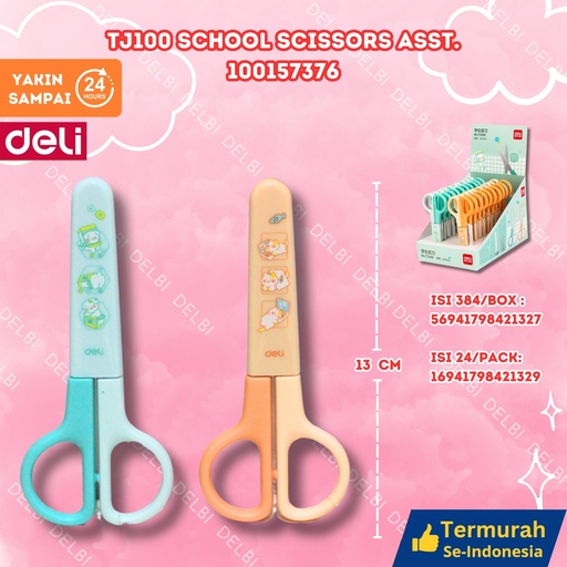 [100157376] TJ100 School Scissors ASST. GUNTING SEKOLAH DELI BX384 BX24