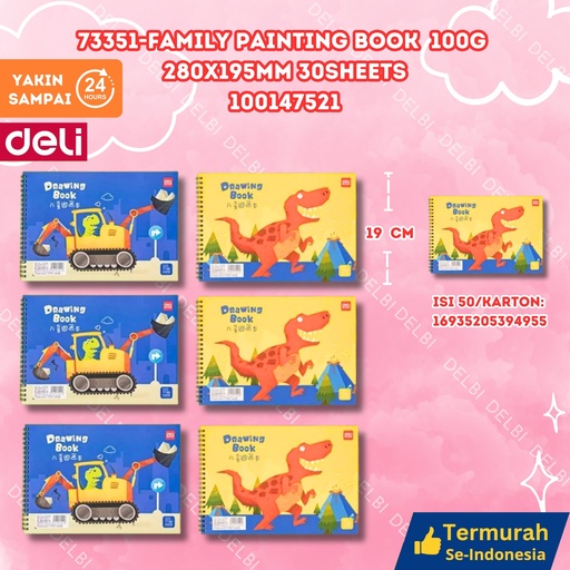 [100147521] 73351-Family Painting Book 100g 280x195mm 30sheets MENGGAMBAR MEWARNAI DELI BUKU GAMBAR FAMILY BX100 BX50
