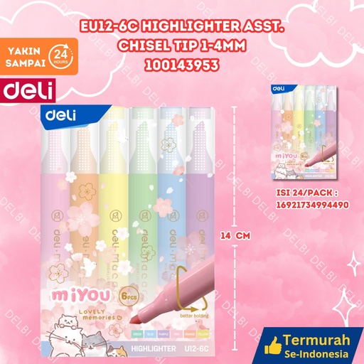 [100143953] EU12-6C Highlighter ASST. Chisel tip 1-4mm KERTAS PENANDA DELI TULISAN STABILO BX24