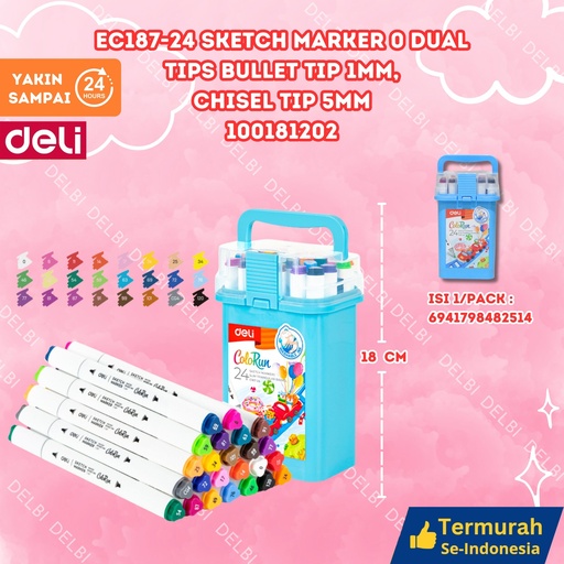 [100181202] EC187-24 Sketch Marker 0 Dual tips bullet tip 1mm, chisel 5mm size MENGGAMBAR MEWARNAI PENSIL WARNA DELI CRAYON MAKER SKETSA SPIDOL BX48