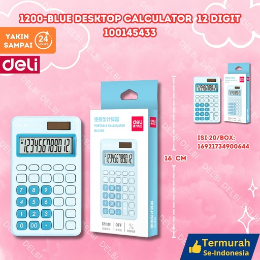 [100145433] 1200-Blue Desktop Calculator 12 digit DELI BLUE KALKULATOR PENJUMLAHAN BX120 BX20