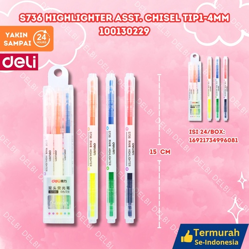 [100130229] S736 Highlighter ASST. Chisel tip1-4mm DELI PENANDA STABILO BX288 BX24