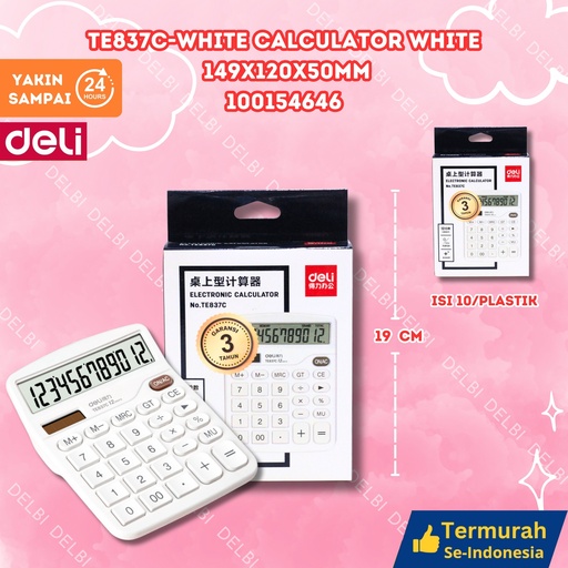 [100154646] TE837C-White Calculator WHITE 149x120x50mm DELI KALKULATOR PENJUMLAHAN BX120 BX10
