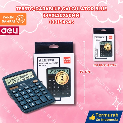 [100154645] TE837C-DarkBlue Calculator BLUE 149x120x50mm DELI KALKULATOR PENJUMLAHAN DARK BX120 BX10