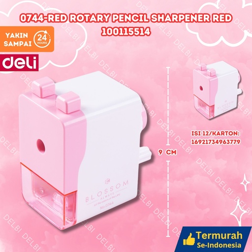 [100115514] 0744-Red Rotary Pencil Sharpener RED DELI RAUTAN PENSIL BESAR BX72 BX12