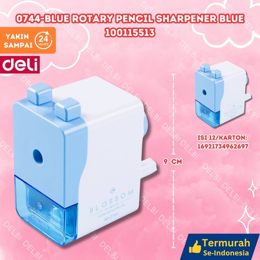 [100115513] 0744-Blue Rotary Pencil Sharpener BLUE DELI RAUTAN PENSIL BESAR BX72 BX12