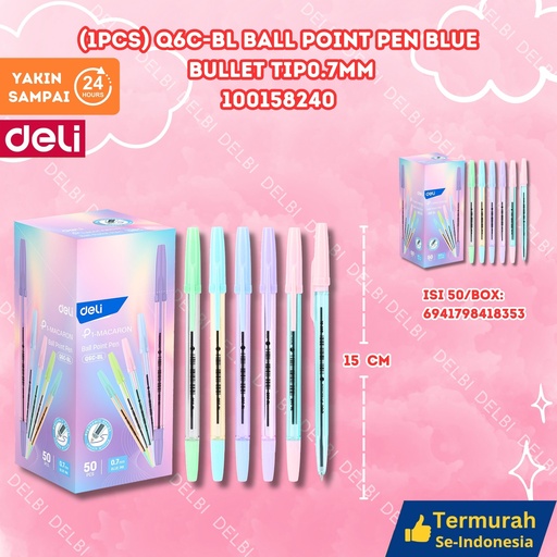 [100158240] (1PCS) Q6C-BL Ball Point Pen BLUE Bullet tip0.7mm DELI BALLPEN 0.7MM BX300 BX50 BX3