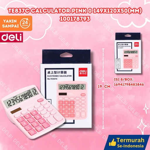 [100178793] TE837C Calculator PINK 0 149x120x50(mm) DELI KALKULATOR PENJUMLAHAN BX120 BX8