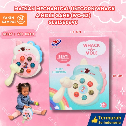 [SLS1560690] (WQ-83) MAINAN MECHANICAL UNICORN WHACK A MOLE GAME 96PCS KARAKTER PUKUL-PUKUL DUS BX96
