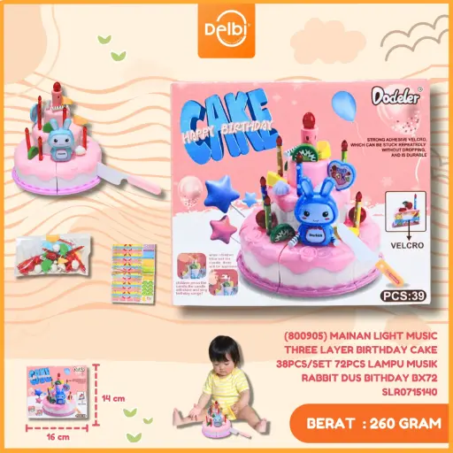 [SLR0715140] (800905) MAINAN LIGHT MUSIC THREE LAYER BIRTHDAY CAKE 38PCS/SET 72PCS LAMPU MUSIK RABBIT DUS BITHDAY BX72