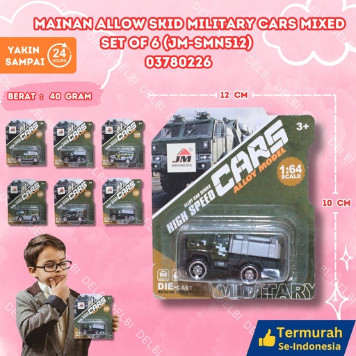 [03780226] (JM-SMN512) MAINAN ALLOW SKID MILITARY CARS MIXED SET OF 6 384PCS TRUK KECIL TRUCK TENTARA BX384