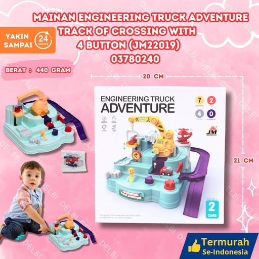 [03780240] (JM22019) MAINAN ENGINEERING TRUCK ADVENTURE TRACK OF CROSSING WITH 4 BUTTON 27PCS BESAR ARENA MOBIL PROYEK SET BX27