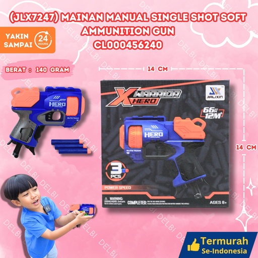 [CL000456240] (JLX7247) MAINAN MANUAL SINGLE SHOT SOFT AMMUNITION GUN TEMBAK PISTOL PELURU BX216