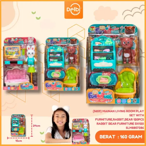 [SLM8857386] (5659) MAINAN LIVING ROOM PLAY SET WITH FURNITURE,RABBIT,BEAR 120PCS RABBIT BEAR FURNITURE BX120