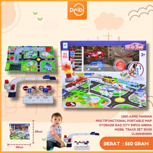 [CL000454990] (660-A346) MAINAN MULTIFUNCTIONAL PORTABLE MAP STORAGE BAG CITY 54PCS ARENA MOBIL TRACK SET BX30
