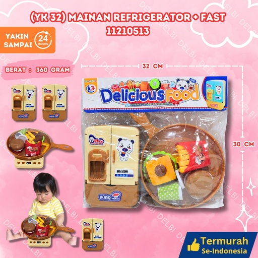 [11210513] (YK 32) MAINAN REFRIGERATOR + FAST 48PCS DAPUR KITCHEN MEMASAK KULKAS BX48