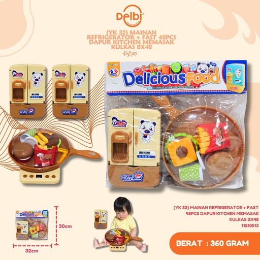 [11210513] (YK 32) MAINAN REFRIGERATOR + FAST 48PCS DAPUR KITCHEN MEMASAK KULKAS BX48