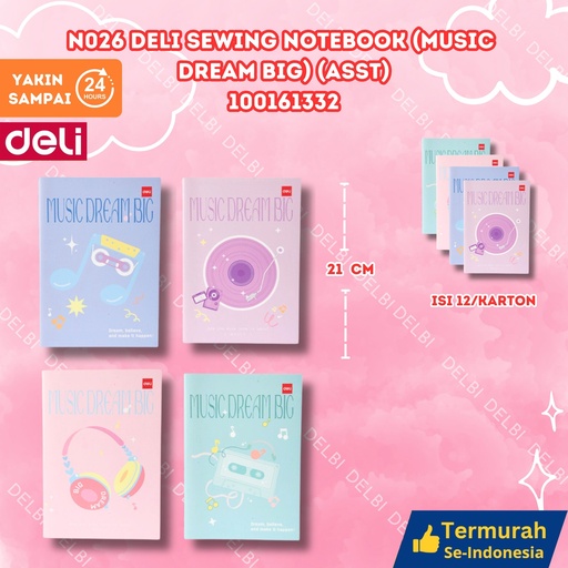 [100161332] N026 Deli Sewing Notebook (Music Dream Big) (ASST) BUKU TULIS JAHIT MUSIC BIG BX200 BX12