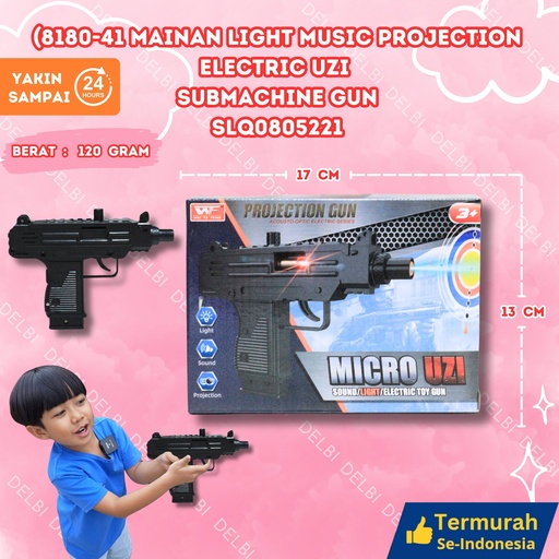 [SLQ0805221] (8180-41 MAINAN LIGHT MUSIC PROJECTION ELECTRIC UZI SUBMACHINE GUN TEMBAK WITH PISTOL LAMPU SUARA BX288