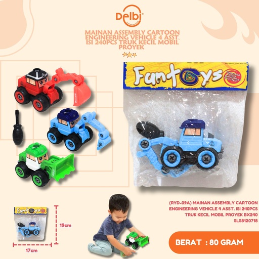 [SLS8120718] (RYD-09A) MAINAN ASSEMBLY CARTOON ENGINEERING VEHICLE 4 ASST. ISI 240PCS TRUK KECIL MOBIL PROYEK BX240