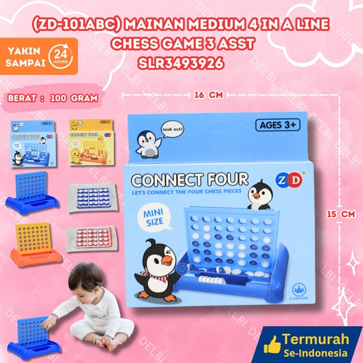 [SLR3493926] (ZD-101ABC) MAINAN MEDIUM 4 IN A LINE CHESS GAME 3 ASST. ISI 216PCS DUCK PENGUIN FROG STRATEGI BX216