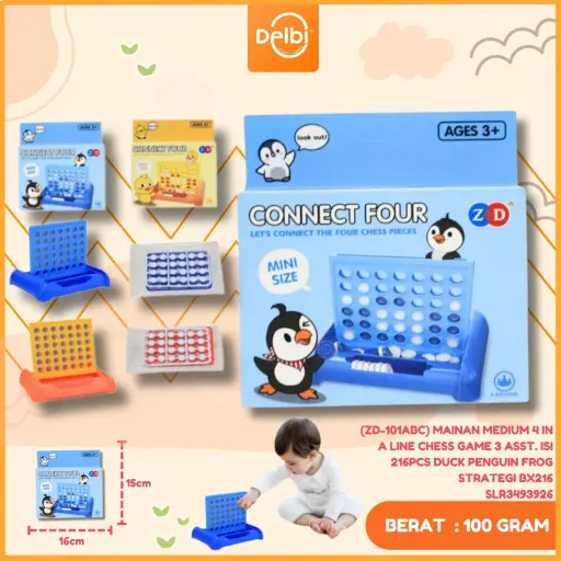 [SLR3493926] (ZD-101ABC) MAINAN MEDIUM 4 IN A LINE CHESS GAME 3 ASST. ISI 216PCS DUCK PENGUIN FROG STRATEGI BX216