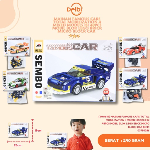 [03780286] (JM11614) MAINAN FAMOUS CARS TOTAL MOBILIZATION 4 MIXED MODELS ISI 48PCS MOBIL BLOK LEGO BRICK MICRO BLOCK CAR BX44