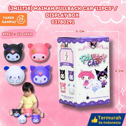 [03780291] (JM11738) MAINAN PULLBACK CAR "12PCS" / DISPLAY BOX KARAKTER SANRIO KUROMI MOBIL BX864 BX12 BX72