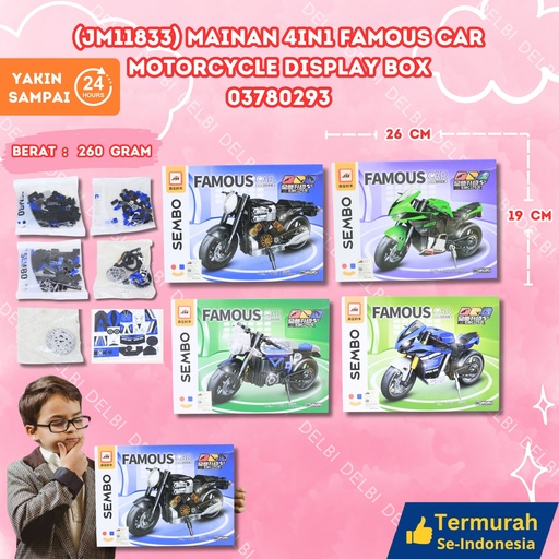 [03780293] (JM11833) MAINAN 4IN1 FAMOUS CAR MOTORCYCLE DISPLAY BOX ISI 36 MOTORCROSS MINIATUR MERAKIT BX36