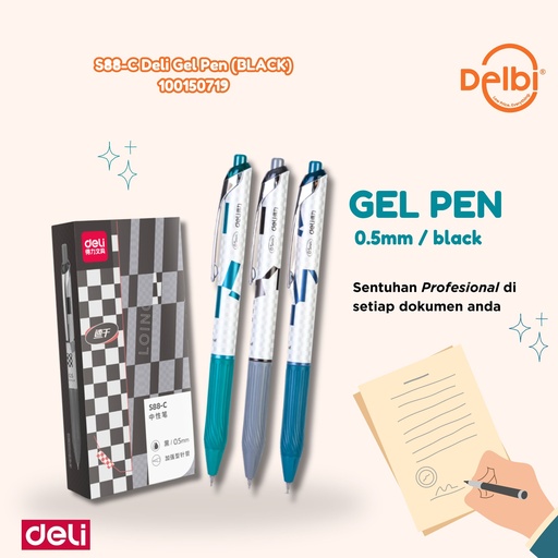 [100150719] S88-C Deli Gel Pen PULPEN (BLACK) BX12