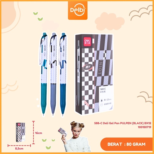 [100150719] S88-C Deli Gel Pen PULPEN (BLACK) BX12