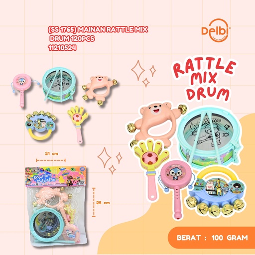 [11210524] (SS 1765) MAINAN RATTLE MIX DRUM 120PCS ALAT MUSIK RATLLE GENDANG KERINCING BX120
