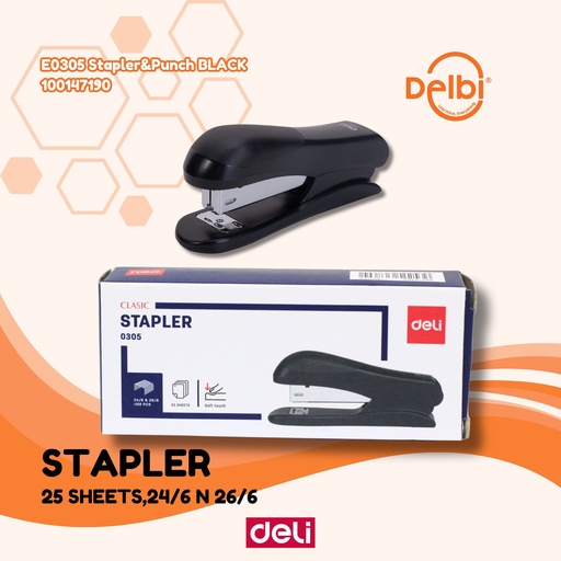 [100147190] DELI E0305 Stapler&Punch BLACK HEKTER LUBANG PE LUBANG PENGLUBANG KERTAS BX12