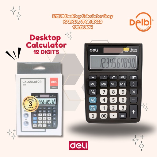 [100130694] DELI E1238 Desktop Calculator Grey KALKULATOR BX20