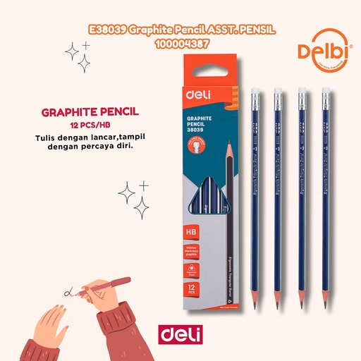 [100004387] DELI E38039 Graphite Pencil ASST. PENSIL BX6