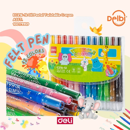 [100179959] DELI EC216-12 Oil Pastel Twistable Crayon ASST. BX12