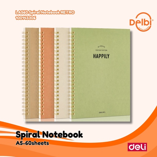 [100143306] DELI LA560 Spiral Notebook RETRO BUKU BX4