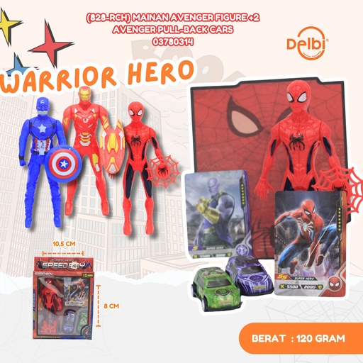 [03780314] (828-RCH) MAINAN AVENGER FIGURE+2 PULL-BACK CARS FIGURE HERO MARVEL ACTION MOBIL BX280