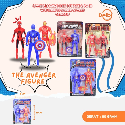 [03780315] (JM11501) MAINAN HERO FIGURE 2-PACK WITH LIGHTS 3MIXED STYLES ACTION BX280