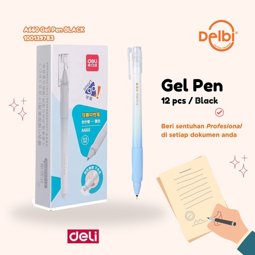 [100139783] A660 Gel Pen BLACK ERASABLE ERASE BX12 BX144 BX3