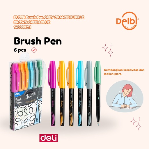 [140000711] DELI EU304 Brush Pen GREY ORANGE PURPLE BROWN GREEN BLUE BX24 BX192