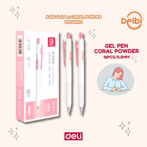 [100144513] DELI A200 Gel Pen CORAL POWDER BX12 BX144 BX3