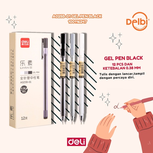 [100116247] A025B-01 Gel Pen BLACK BX12 BX144 BX1728