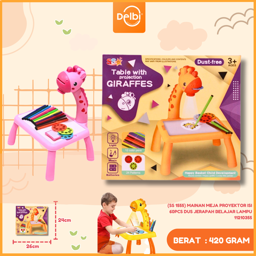 [11210355] (SS 1555) MAINAN MEJA PROYEKTOR ISI 60PCS DUS JERAPAH BELAJAR LAMPU